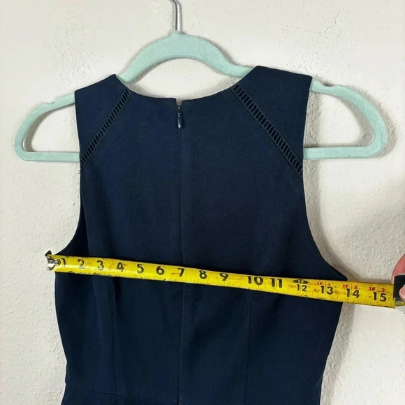 J. Crew Navy Blue Ladder Stitch Sheath Dress Bi-Stretch Cotton fully lined sz 0 - Picture 5 of 11